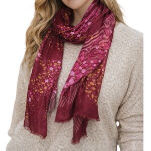 Diana Floral Lightweight Semi Sheer Scarf Wrap Pink Yellow Made in Italy